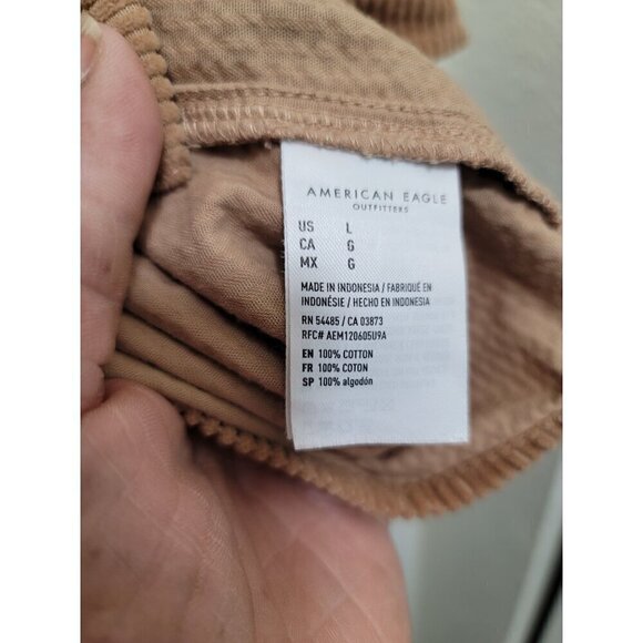 American Eagle Corduroy Button-Up Shirt Beige With  A Front Pocket SZ L - Picture 11 of 12